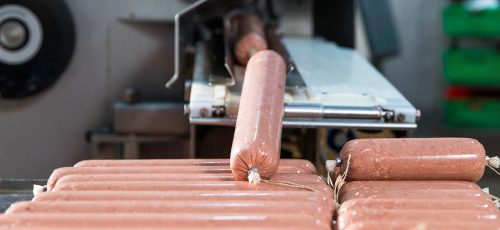 Making of Sausage, salami product, meat industry, machine